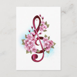 Carte Conseil Musical treble clef notes with sakura flowers
