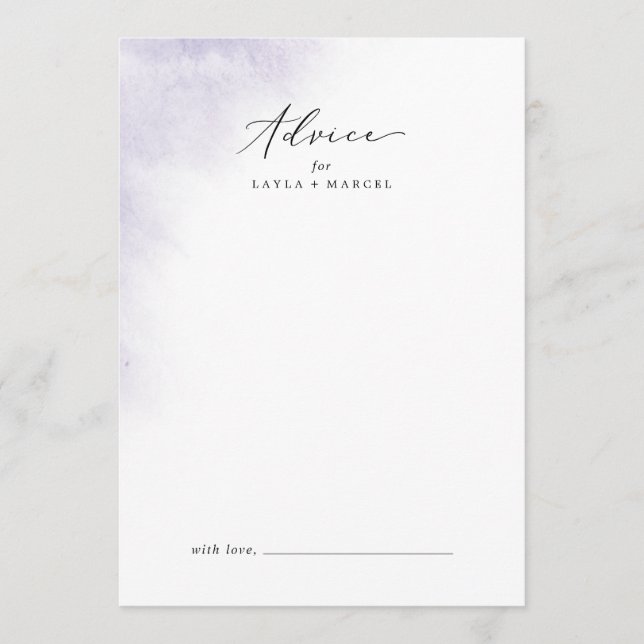 Carte Conseil Nettoyage aquarelle | Mariage violet (Devant)