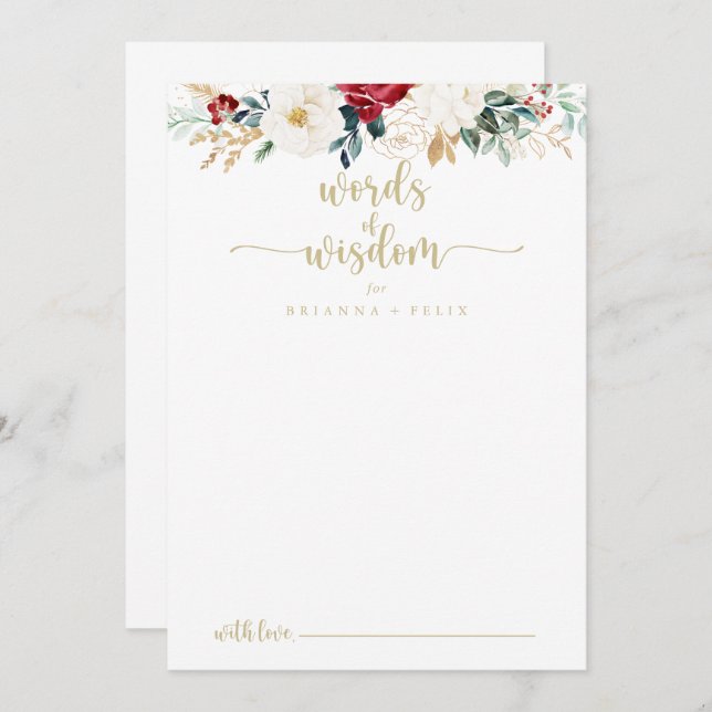 Carte Conseil Or classique Floral Mariage Paroles de sagesse (Devant / Derrière)