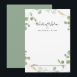 Carte Conseil Or Confetti Eucalyptus Mariage Paroles de sagesse<br><div class="desc">Ce confetti d'or eucalyptus mariage mots de sagesse conseil carte est parfait pour un mariage rustique. Le design comprend un feuillage vert d'eucalyptus aquarelle avec des confettis d'or. Ces cartes sont parfaites pour un mariage, une douche nuptiale, un baby shower, une fête de remise de diplômes et plus encore. Personnalisez...</div>