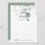 Carte Conseil Or Eucalyptus Calligraphie Mariage bien souhaits<br><div class="desc">Ce mariage de calligraphie d'eucalyptus doré, la carte de conseil de voeux est parfaite pour un mariage rustique. Ce design artistique présente une aquarelle dessinée à la main, de l'or et du feuillage vert, une beauté naturelle inspirante. Ces cartes sont parfaites pour un mariage, une douche nuptiale, un baby shower,...</div>