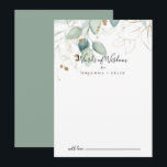 Carte Conseil Or Eucalyptus Mariage Paroles de sagesse<br><div class="desc">Cette carte de conseil de sagesse à eucalyptus or mariage est parfaite pour un mariage rustique. Ce design artistique présente une aquarelle dessinée à la main, de l'or et du feuillage vert, une beauté naturelle inspirante. Ces cartes sont parfaites pour un mariage, une douche nuptiale, un baby shower, une fête...</div>