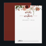 Carte Conseil Or Rustique Floral Mariage Mots de sagesse<br><div class="desc">Cette carte de conseil de sagesse aux mots mariages floraux d'or rustique est parfaite pour un mariage moderne. Le design est composé de marsala peinte à la main, de rose, de rougeur, de bordeaux et de fleurs dorées avec des feuilles verts disposés en de belles couronnes. Ces cartes sont parfaites...</div>