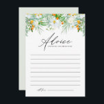 Carte Conseil Orchidées blanches et Kumquats Fête des mariées tr<br><div class="desc">Demandez aux invités de laisser leurs conseils et leurs souhaits à la future mariée avec cette carte de conseil de douche à nuptiale fleurie. Il dispose d'une guirlande florale aquarelle d'orchidées blanches, de verdure et de kumquats. Ce conseil floral tropical pour la carte de fiancée est parfait pour les douches...</div>