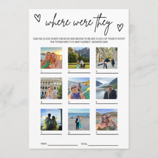 Carte Conseil Où étaient-ils jeu de Baby Shower de mariage amusa