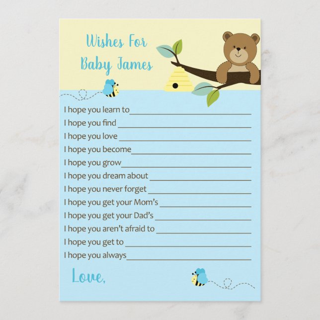 Carte Conseil Ours de miel et Bumble Bee Wives for Baby (Bleu) (Devant)