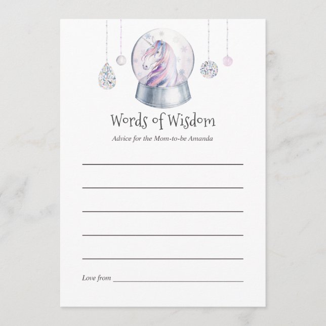 Carte Conseil Parties scintillant Unicorn Baby shower de Noël Ma (Devant)