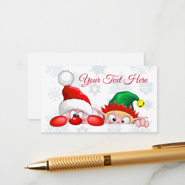 Carte Conseil Père Noël et Elf Cute et drôle Caractères Pékin (Devant/Arrière en situation)