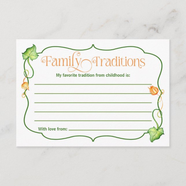 Carte Conseil Petit Baby shower Citrouille Famille Traditions Je (Devant)
