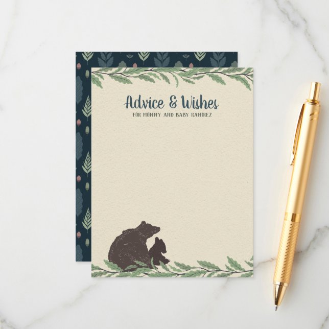 Carte Conseil Petit Ours Baby shower rustique (Devant/Arrière en situation)