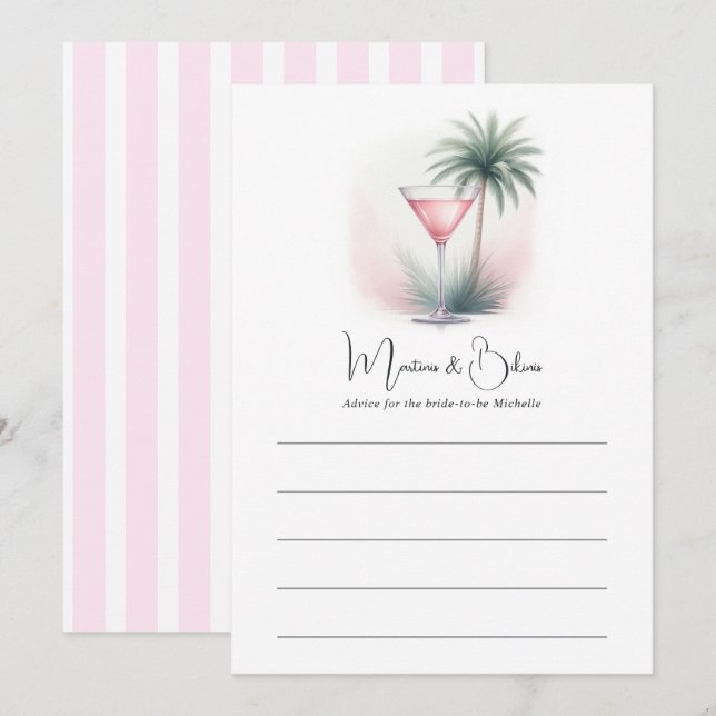 Carte Conseil Pink Martinis & Bikinis Fête de Mariage (Devant / Derrière)