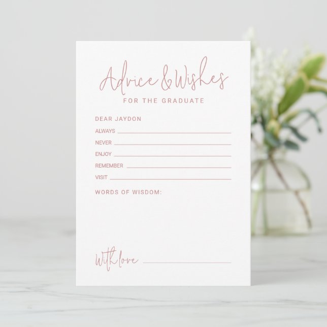 Carte Conseil Pink Simple Modern Script Graduate advice & wishes (Debout devant)