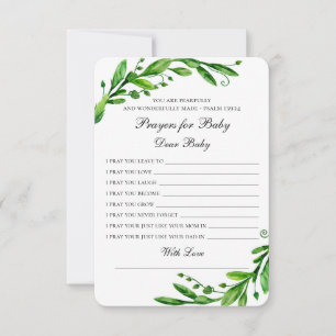Carte Conseil Prières pour bébé. Des souhaits botaniques verts.