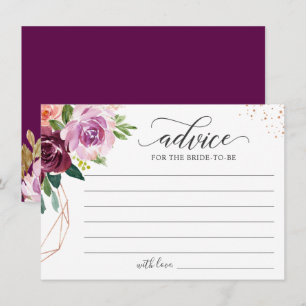 Carte Conseil Purple Blush Rose or Floral Mots élégants de