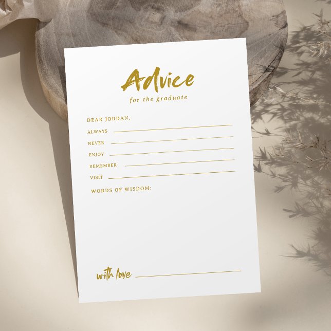 Carte Conseil Remise de diplôme en écriture moderne dorée (Gold Modern Script Graduation Advice Card)