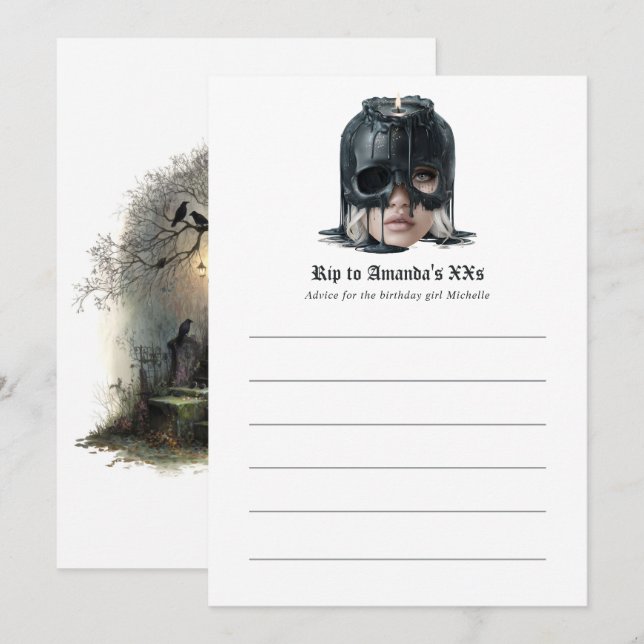 Carte Conseil "RIP à mon âge ___"  Anniversaire gothique (Devant / Derrière)