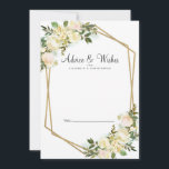 Carte Conseil Rose blanche Chic or floral Mariage nouveau blanc<br><div class="desc">Chic, élégant et formel Newlywoman Wings & Advice dispose d'aquarelle romantique roses blanches à la vanille avec des notes de rose roux affichées dans la verdure verdoyante sur un arrière - plan blanc immaculé intemporel. Un cadre géométrique en cristal brillant et doré apporte une touche tendance. Personnalisez le design mariage...</div>