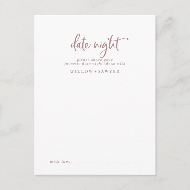 Carte Conseil Rose Rustique Gold Script Date Idée de nuit (Devant)