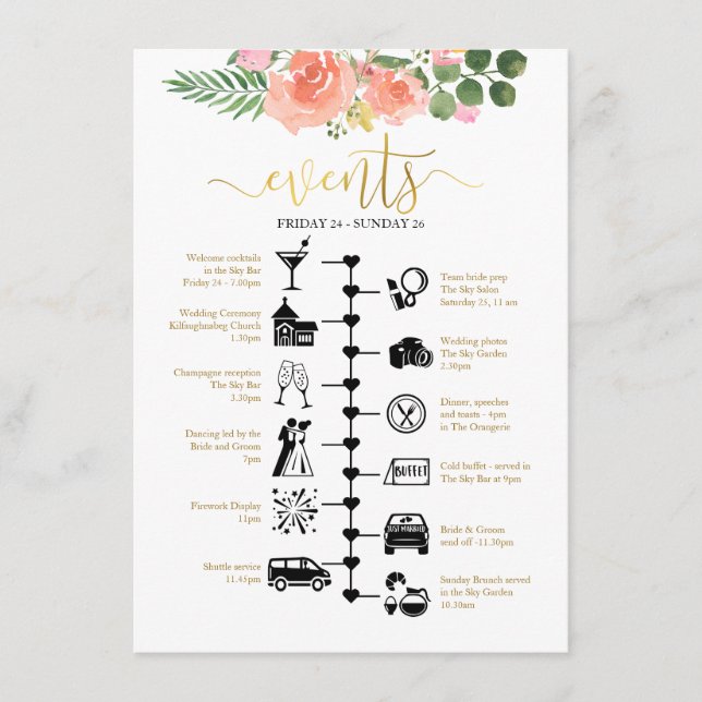 Carte Conseil Roses roses rose Illustré Mariage Accueil (Devant)