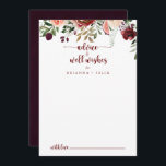 Carte Conseil Rustic Summer Floral Mariage Wings<br><div class="desc">Cette carte de conseil à fleurs d'été rustique mariage est parfaite pour un mariage moderne. Le design est composé de fleurs d'aquarelle bordeaux, roses et rousses avec des feuilles verts dans un arrière - plan verni brun. Ces cartes sont parfaites pour un mariage, une douche nuptiale, un baby shower, une...</div>