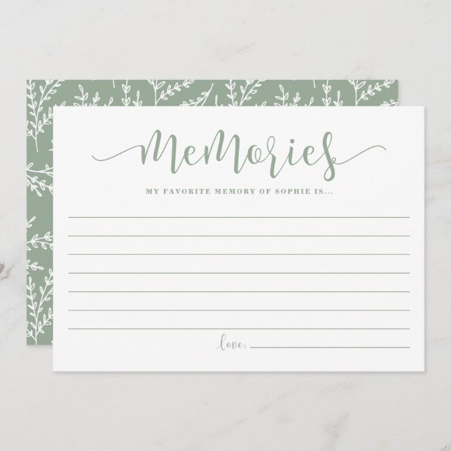 Carte Conseil Sage Green Script Mémoire préférée de la mariée (Devant / Derrière)