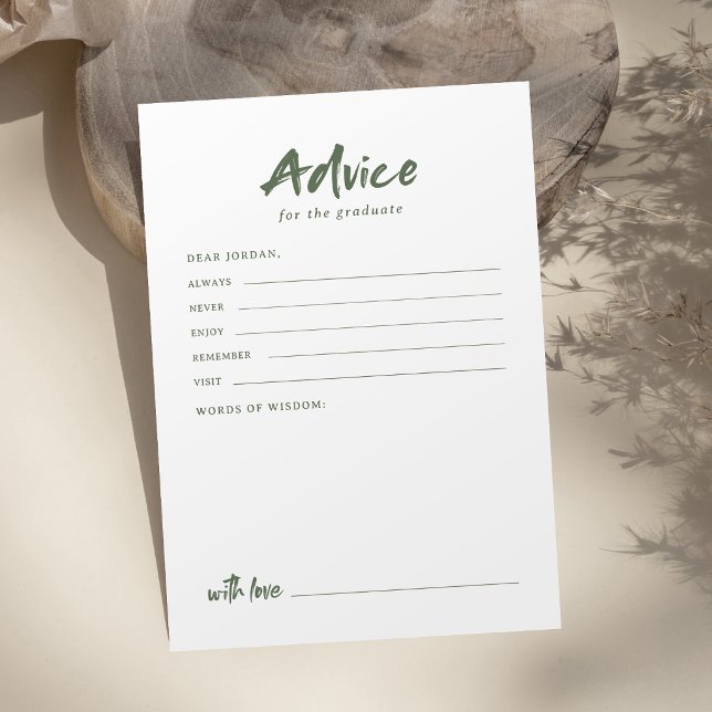 Carte Conseil Sage Simple Écriture Moderne au Pinceau Diplômé (Sage Simple Modern Brush Script Graduation Advice Card)
