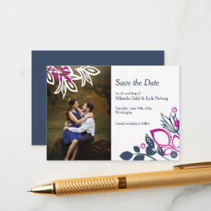 Carte Conseil Scandinave Blue, Grey, and Pink Save the Date