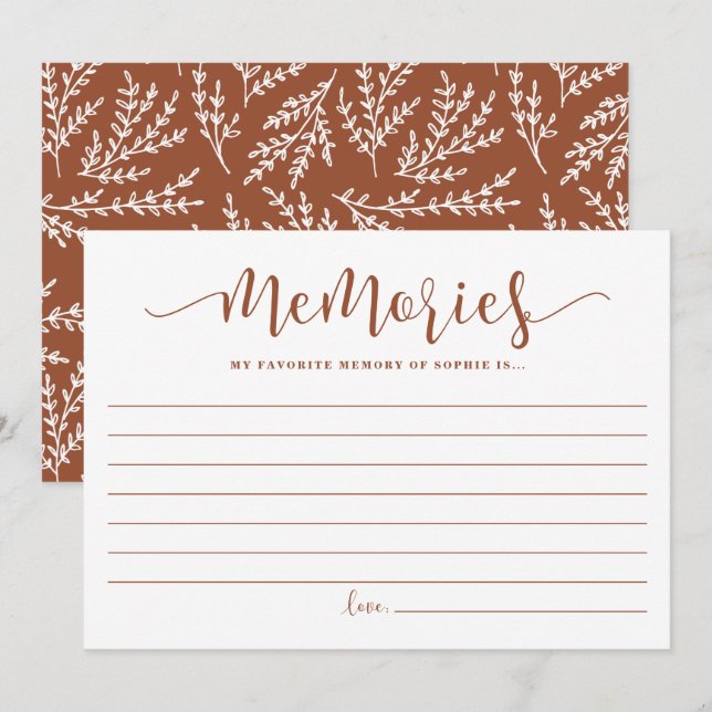 Carte Conseil Script en terre cuite Mémoire préférée de la marié (Devant / Derrière)
