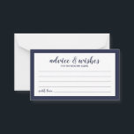 Carte Conseil Script moderne Marine Blue Mariage Conseils et sou<br><div class="desc">Carte de conseil et de souhaits bleu marine avec titre en bleu marine police de caractères modernes avec détails en bleu marine police sans serif moderne sur arrière - plan blanc avec bordure bleu marine.</div>