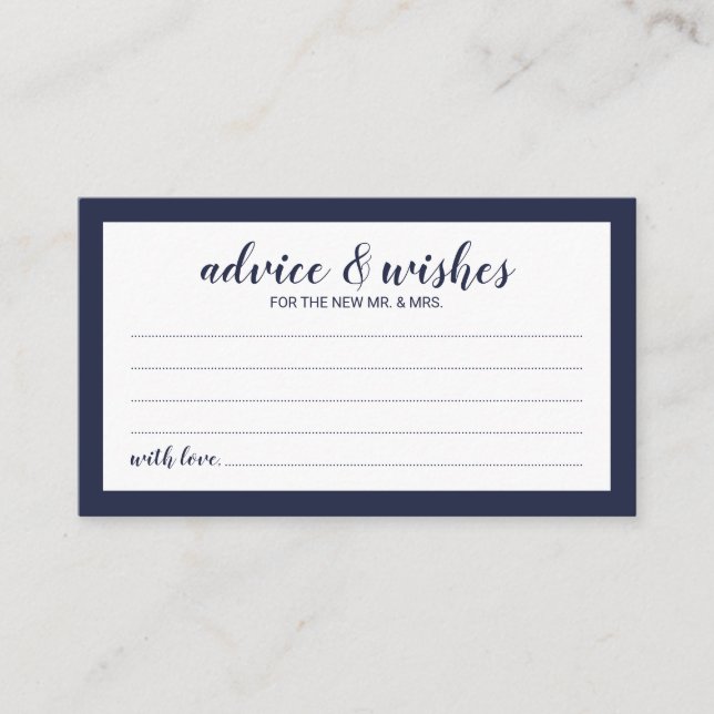 Carte Conseil Script moderne Marine Blue Mariage Conseils et sou (Devant)