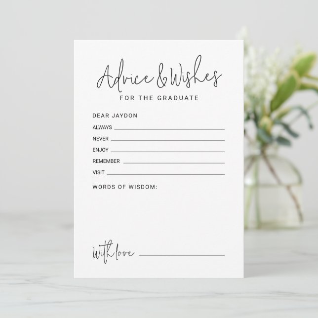 Carte Conseil Simple Modern Script Graduate advice & wishes (Debout devant)
