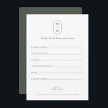 Carte Conseil Souhaits Mariages Monogrammes Minimaux Pour Mariée<br><div class="desc">Monogramme Moss Mariage Vert Souhaite Pour La Carte De Conseil De Mariée Et De Chambre. Personnalisez le texte personnalisé ci-dessus. Vous pouvez trouver d'autres éléments de coordination dans notre collection "Minimalist Monogram Sage Green & Moss Green Mariage". ***VEUILLEZ NOTER : TOUT LE MOT ET LE TEXTE ET LA COULEUR ARRIÈRE...</div>