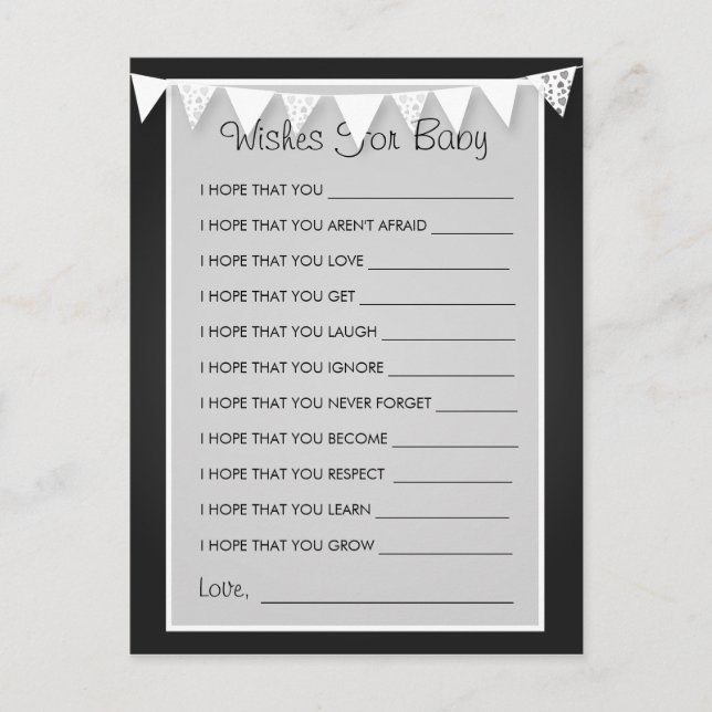 Carte Conseil Souhaits Pour Baby shower Amour Bunve Black (Devant)