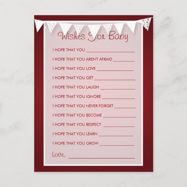 Carte Conseil Souhaits Pour Baby shower Amour Bunve Red (Devant)