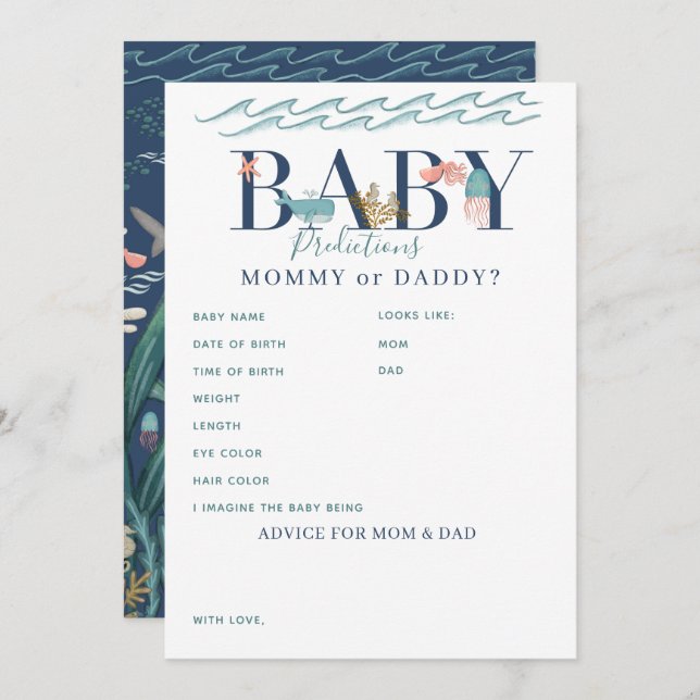 Carte Conseil Sous le Baby shower maritime Prédictions et consei (Devant / Derrière)