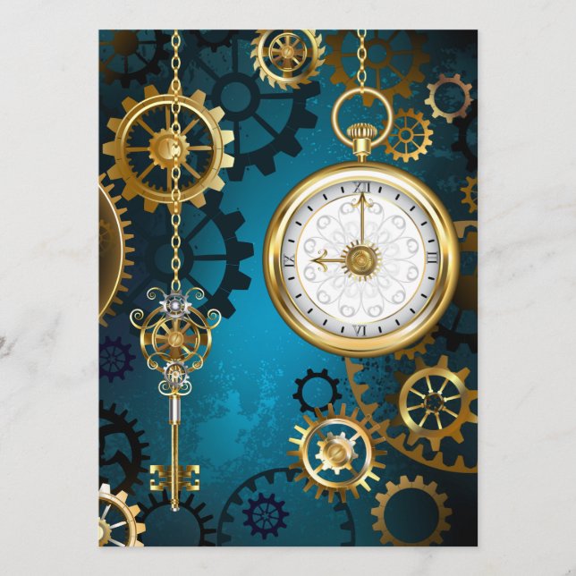 Carte Conseil Steampunk Arrière - plan turquoise avec Gears (Devant)