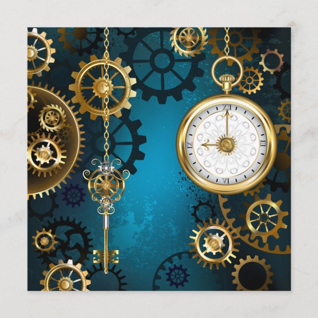 Carte Conseil Steampunk Arrière - plan turquoise avec Gears (Devant)