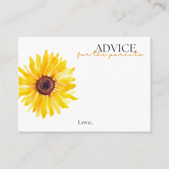 Carte Conseil Sunflower Baby Shower Advice Card | Floral Advice (Devant)