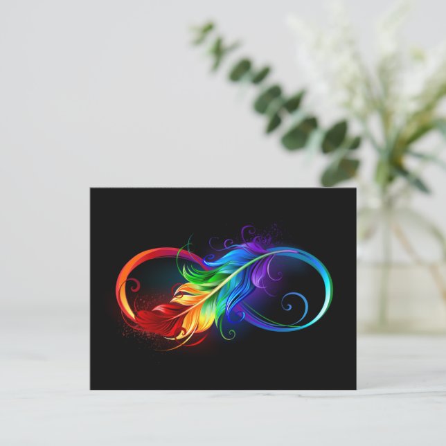 Carte Conseil Symbole d'infini avec plume arc-en-ciel (Debout devant)