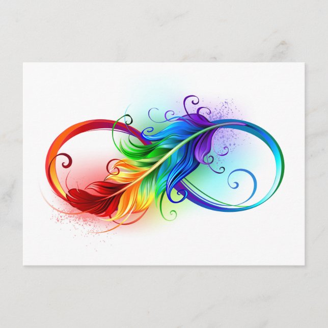 Carte Conseil Symbole d'infini avec plume arc-en-ciel (Devant)