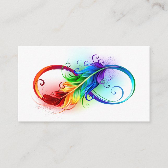 Carte Conseil Symbole d'infini avec plume arc-en-ciel (Devant)