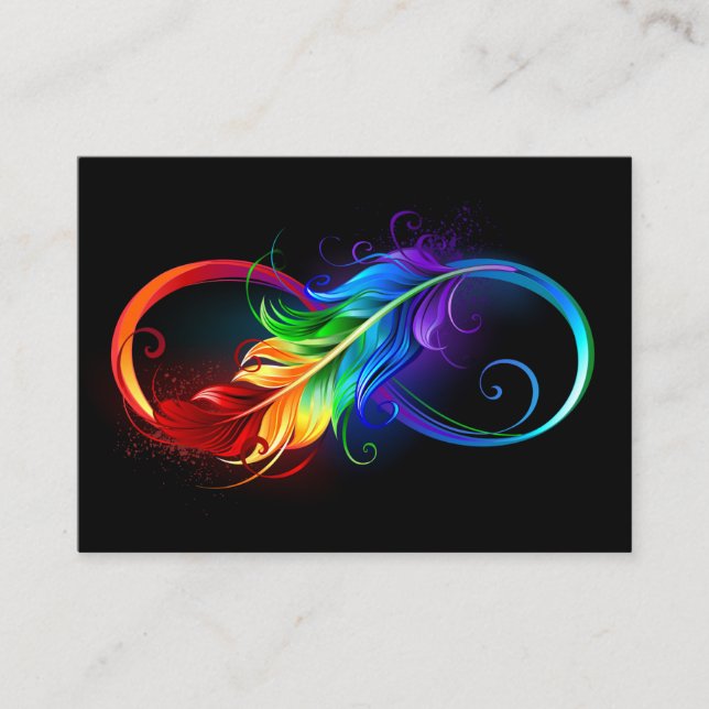 Carte Conseil Symbole d'infini avec plume arc-en-ciel (Devant)