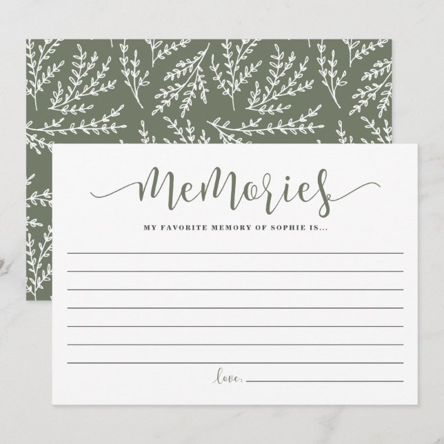 Carte Conseil Taupe Green Script Mémoire préférée de la mariée (Devant / Derrière)