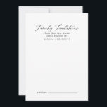 Carte Conseil Traditions familiales de la calligraphie noire<br><div class="desc">Cette délicate carte de conseil de famille calligraphie noire est parfaite pour un mariage moderne et peut être utilisée pour n'importe quel événement. Le design minimaliste romantique présente une belle et élégante typographie noire sur un arrière - plan blanc au look épuré et sobre. Ces cartes de conseil peuvent être...</div>