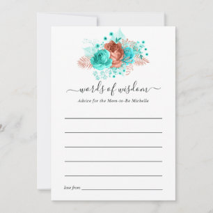 Carte Conseil Turquoise et corail Rustique Baby shower floral