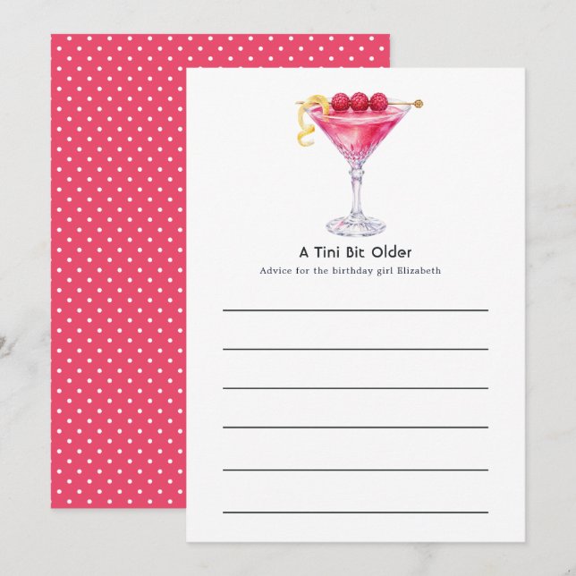 Carte Conseil Une fête d'anniversaire Martini Un Peu Plus Âgée (Devant / Derrière)