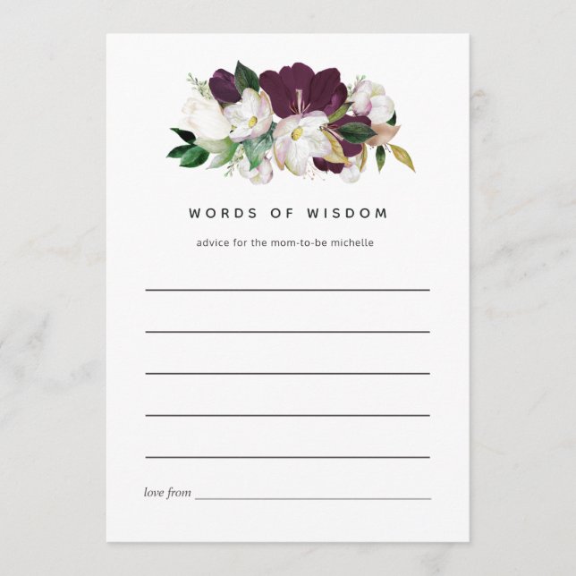 Carte Conseil Velvet de Plum foncé et nuptiale de printemps blan (Devant)