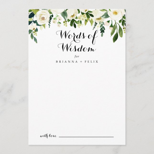 Carte Conseil Verdure Blanc Floral Mariages Mots de sagesse (Devant)