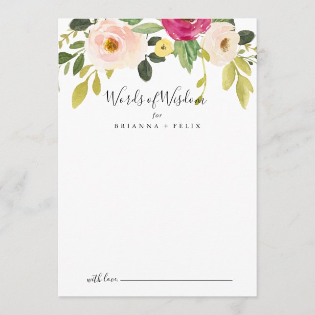 Carte Conseil Verdure Rose Blush Floral Mariages Mots de sagesse (Devant)
