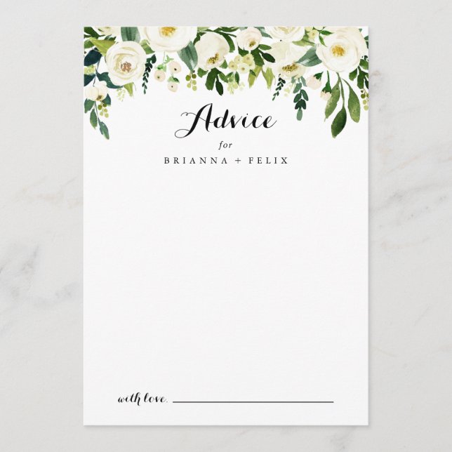 Carte Conseil Vert Blanc Automne Floral Calligraphie Mariage (Devant)
